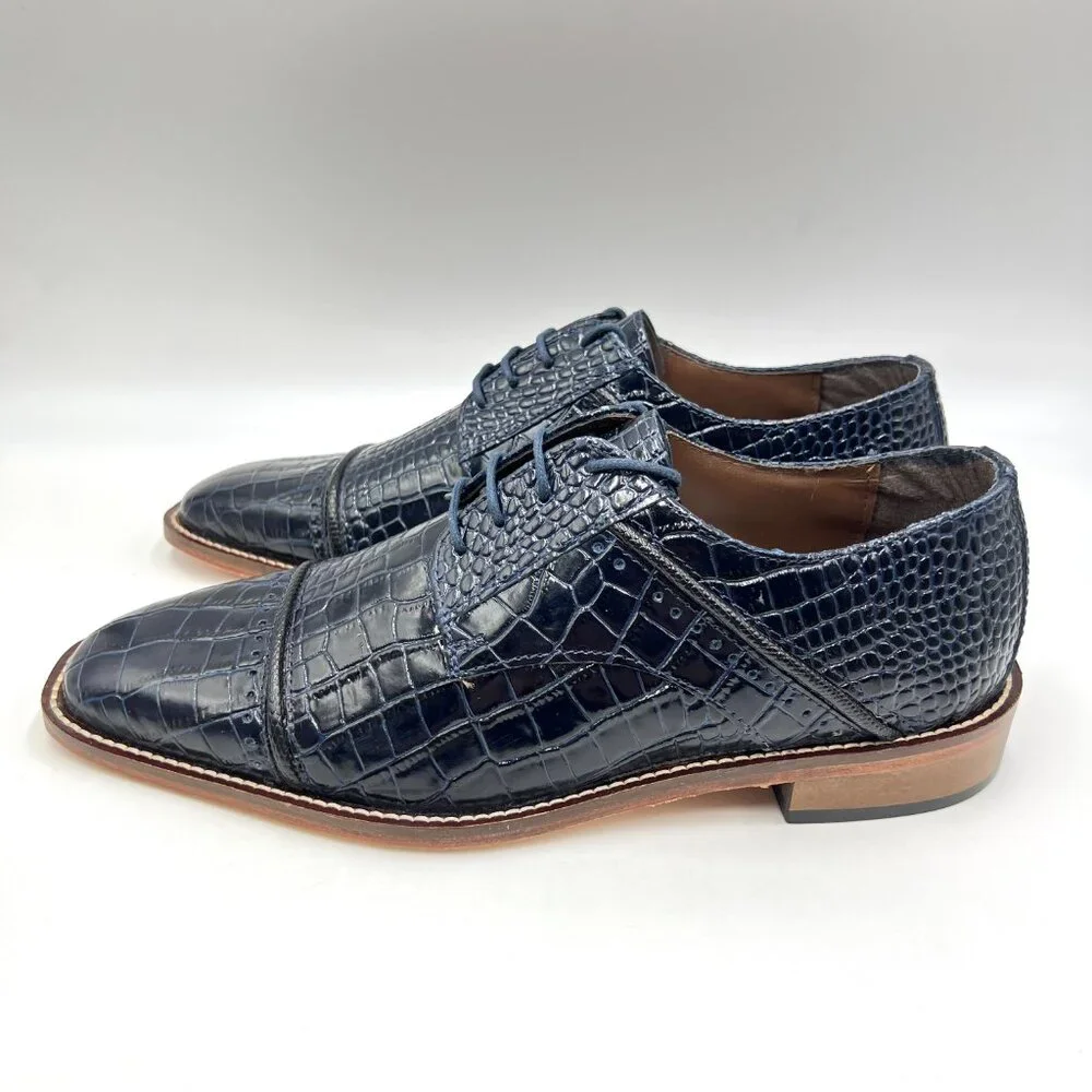Stacy Adams Mens Raimondo Blue Leather Croc Cap Toe Oxfords‎ Dress Shoes